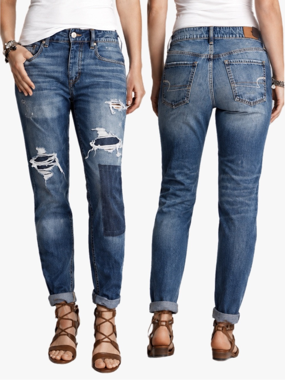 American Eagle Tomgirl Jeans Size 4 Button Fly Distressed Boyfriend Denim